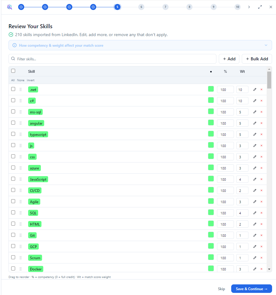 Weighted Skill Matching — Best JobFinder app screenshot