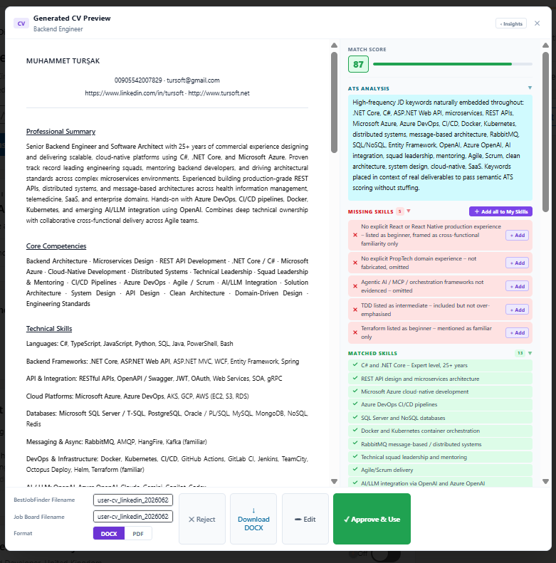 AI-Tailored Resume Preview — Best JobFinder app screenshot