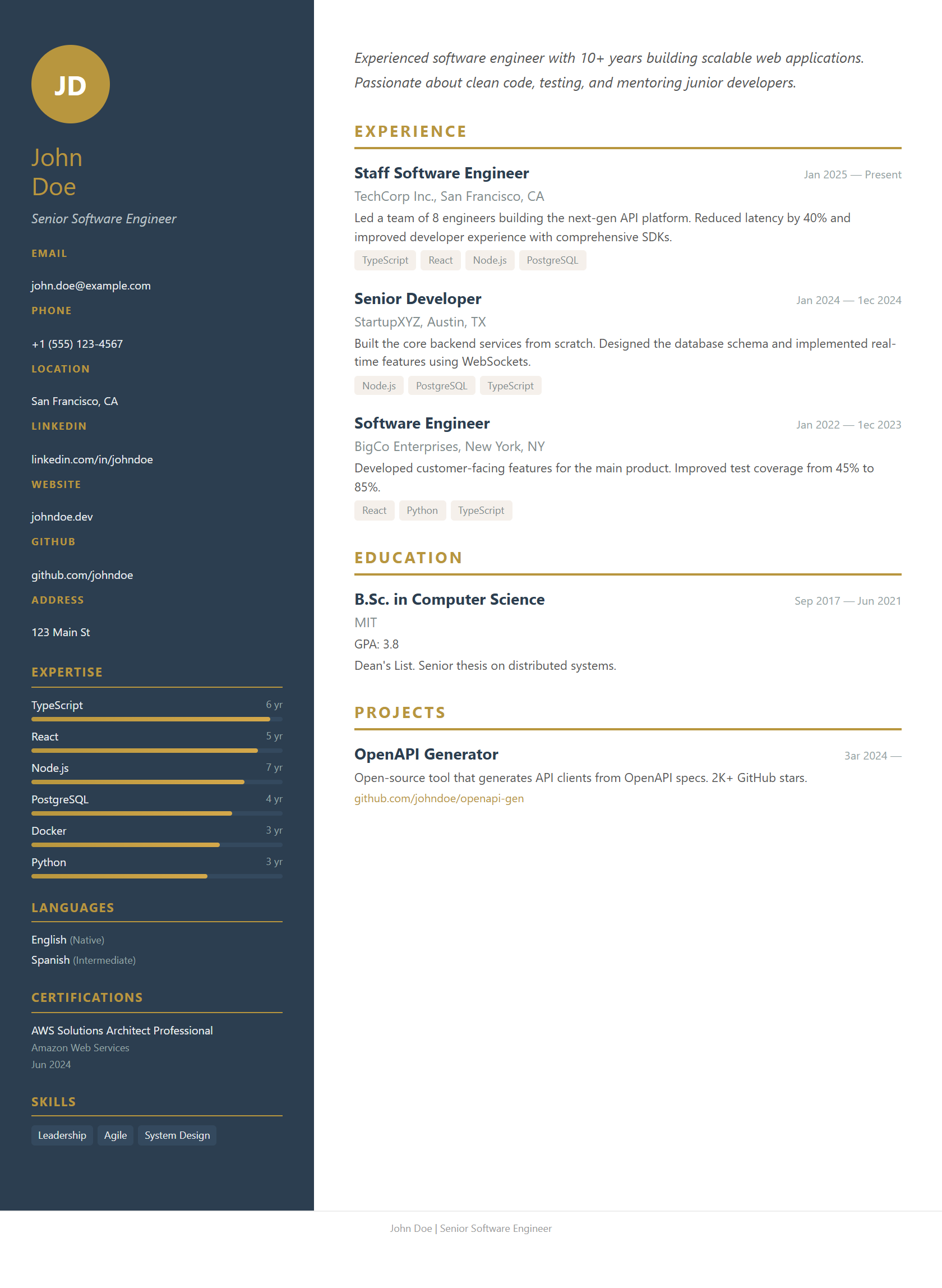 Executive template — example resume generated by Best JobFinder's AI for a job description